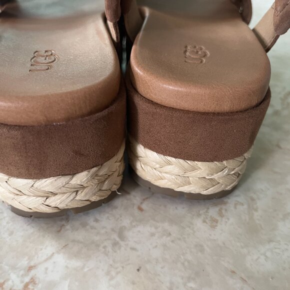 UGG Sz 8 Trisha Chestnut Suede Platform Sandal Jute Sole - Picture 4 of 11